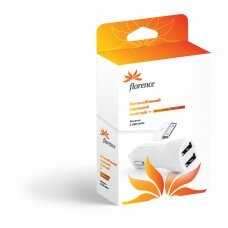 Автомобильное зарядное устройство Florence (2xUSB 2.1A) + cable iPhone 4/4S White (CC21-IPH4)