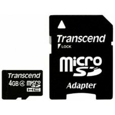 Карта памяти MicroSDHC 4GB Class 4 Transcend + SD-adapter (TS4GUSDHC4)